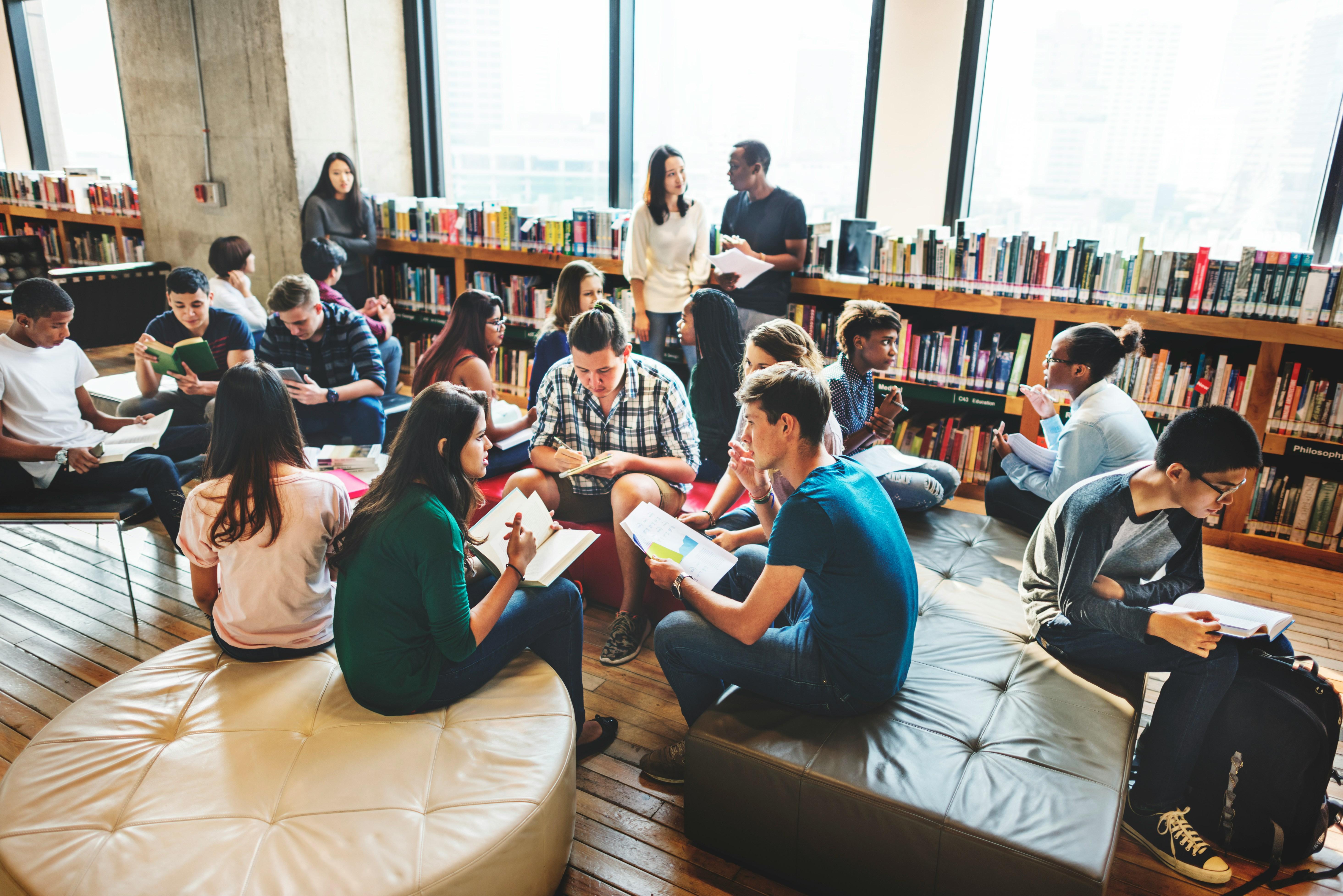 Students in a library